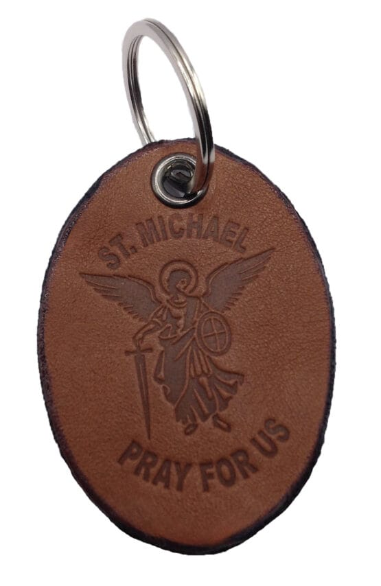 KEY RING OF SAINT MICHAEL THE ARCHANGEL MADE OF REAL LEATHER - ARTISAN PRODUCTION - 100% MADE IN ITALY - Image 2