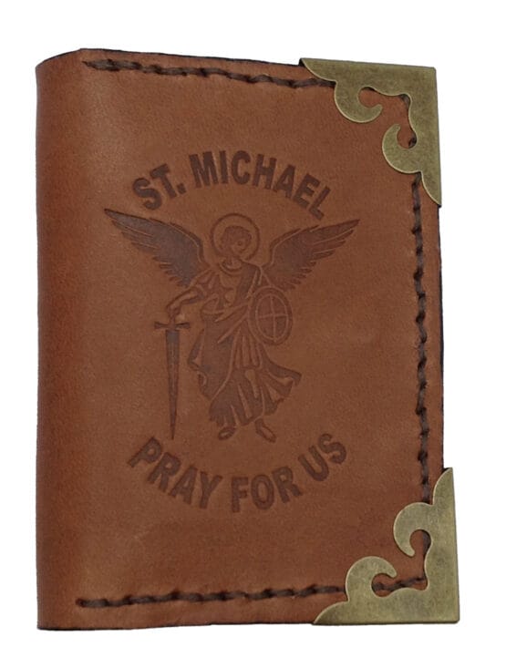 CARD AND DOCUMENT HOLDER (MAN - WOMAN) OF SAINT MICHAEL THE ARCHANGEL - MADE OF REAL LEATHER - ARTISAN PRODUCTION