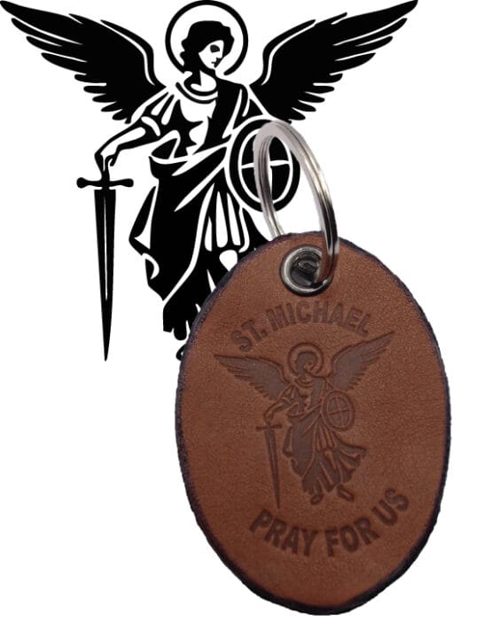 KEY RING OF SAINT MICHAEL THE ARCHANGEL MADE OF REAL LEATHER - ARTISAN PRODUCTION - 100% MADE IN ITALY