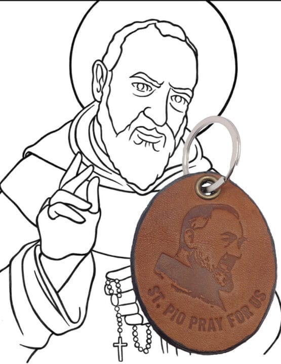 KEY RING OF SAINT PIO OF PIETRELCINA - 100% MADE OF REAL LEATHER - ARTISAN PRODUCTION - 100% MADE IN ITALY