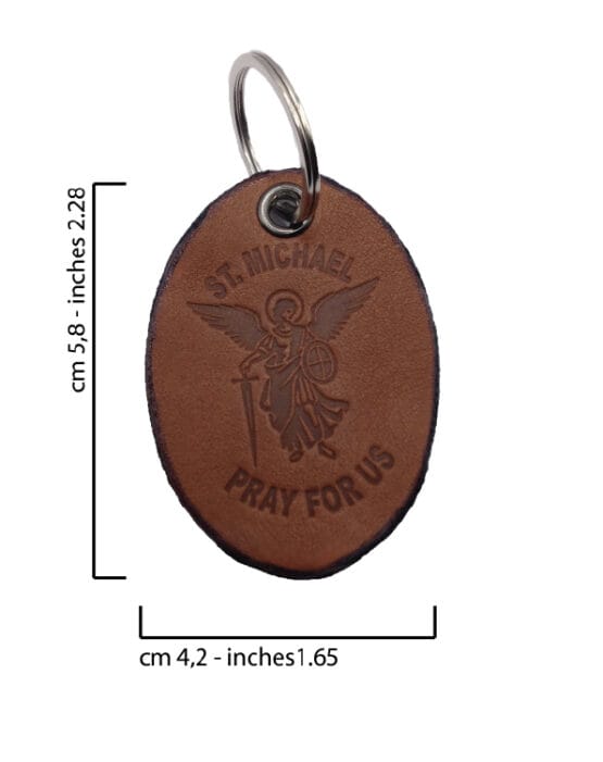 KEY RING OF SAINT MICHAEL THE ARCHANGEL MADE OF REAL LEATHER - ARTISAN PRODUCTION - 100% MADE IN ITALY - Image 3